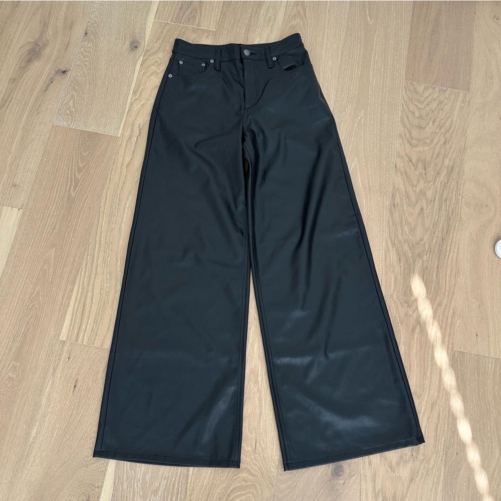 Rag & Bone Sofie Faux Leather Wide Leg High Rise Pants Dark Jeans Womens Size 26 - Picture 3 of 16